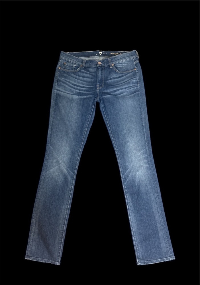 7 For All Mankind Womens 31 Jeans Blue Straight Leg MidRise Retro Minimalist Cla